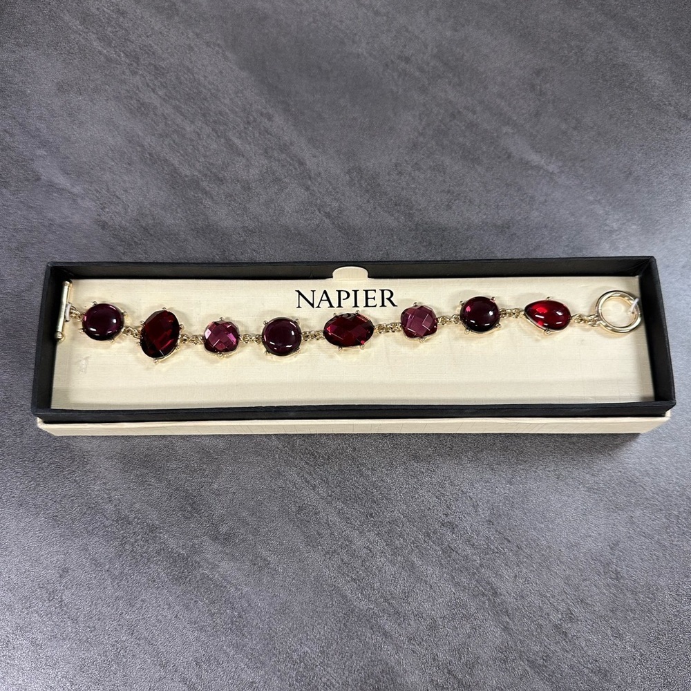 Napier Faceted Deep Red and purple Crystals Stones Gold Chain Toggle Closure